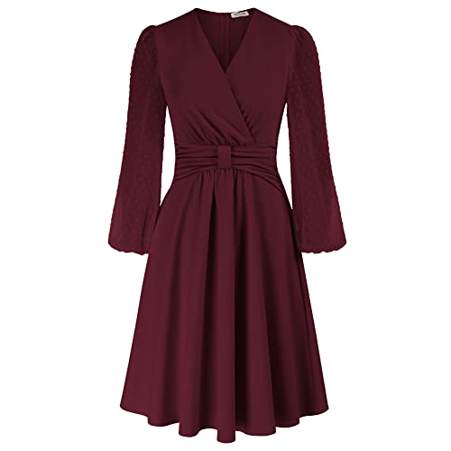 Weihnachtskleid Freizeit A-Linien Kleid Winter Damen Hochzeit Ballkleid Hoch Taille Bürokleid Tunika Vintage Dunkelrot Taillenkleid Business KK0412A22-04_00M Cover