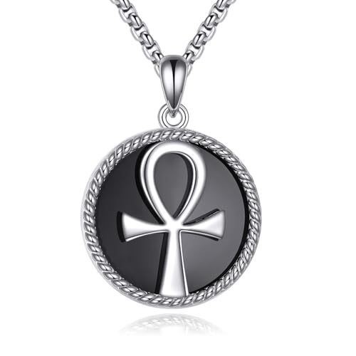 Collier Ankh en argent 925 et onyx noir au pendentif égyptien d'exception