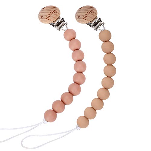 Image of Socub Silicone Baby Pacifier Clip, Pacifier Holder Fit Any Brand Pacifier, BPA Free, Best Newborn Shower Gift for Boy and Girl (Muted, Apricot)