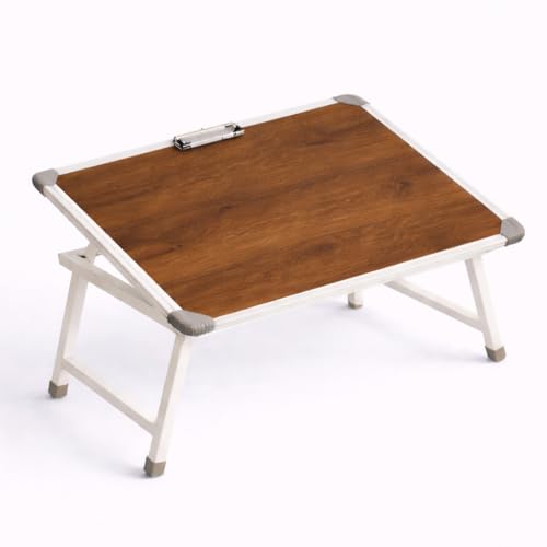 Image of YAJNAS Laptop Table for Bed Foldable & Height Adjustable | Portable Study Table for Students & Work from Home | Multipurpose Lap Desk for Writing Reading Office Home | Wooden Texture 15x26 Inch