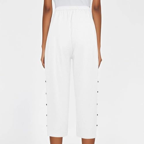 Linen Capri Pants for Women Striped Side Buttons Drawstring Capris Casual Comfy Baggy Beach Trousers Pant4