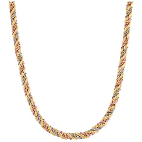 Finecraft Twisted Rope Chain Necklace in 14K Three-Tone Gold, 18" Cover