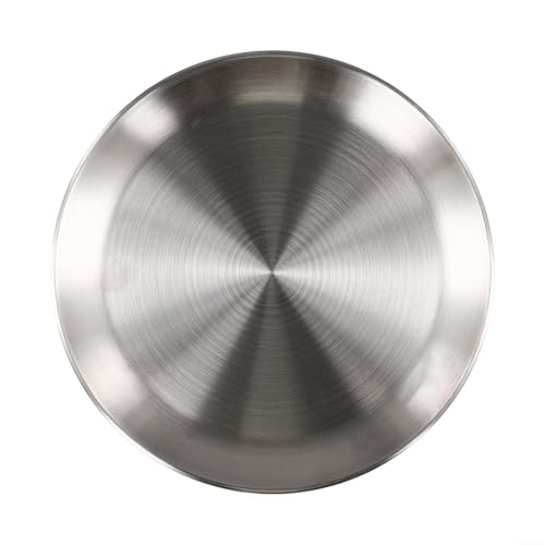 Platos de acero inoxidable con forma redonda para cena, almuerzo y desayuno, adecuados para el hogar y comedor al aire libre (23 cm)