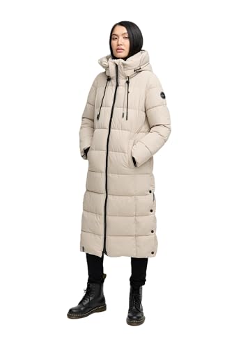 MARIKOO Damen Winterjacke Steppmantel lang gesteppter Mantel Winter Parka Jacke warm B985 [B985-Nadeshik-Light-Taupe-Gr.M]