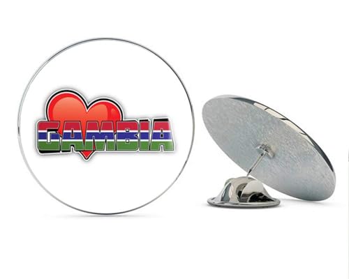 Gambia Art Heart Flag Travel Slogan Round Metal 0.75" Lapel Pin Hat Shirt Pin Tie Tack Pinback2