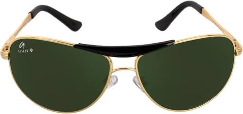 Image of AISLIN Toughened Glass Aviator /Wrap-Around UV Protected Sunglasses for Men [G-15 (Dark Green) Lenses | Large | AS 3455]