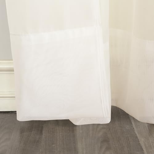 Image of No. 918 Emily Sheer Voile Rod Pocket Curtain Panel, 59 inch x 63 inch, Eggshell