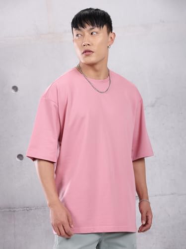Image of Beyoung Looper Solid Oversized Tshirt for Men | Round Neck | Drop Shoulder | Half Sleeves | Plain Oversized Tshirt