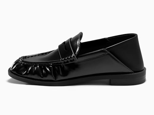 Image of Coutgo Penny Loafers for Women Comfortable Slip on Shoes Collapsible Heel Closed Toe Dressy Casual Work Flats, Black, Size 8.5