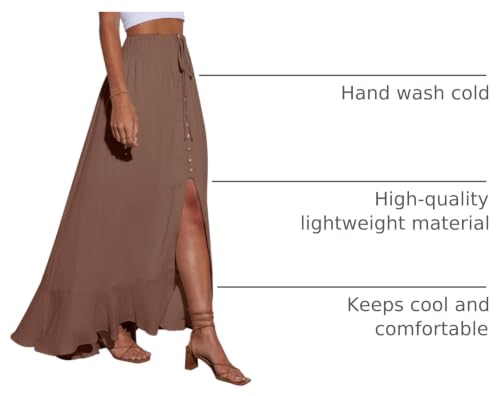 Image of Minclouse Women's Elastic Tie Waist Button Down Maxi Skirts Casual Loose Flowy Swing Slit Front Dress