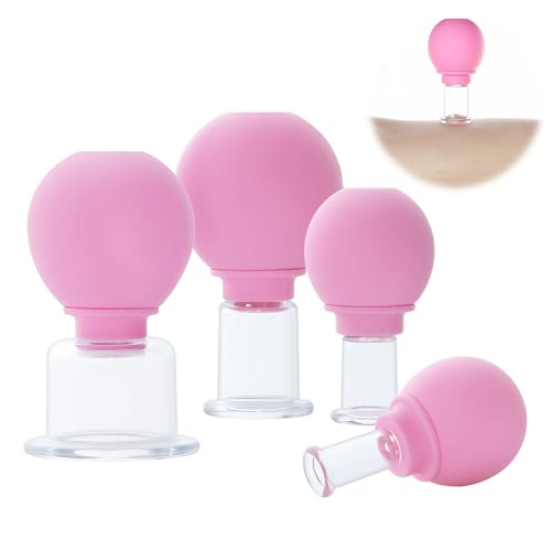 Facial Cupping Set, 4 Pcs Silicone Facial Cupping Set, Facial Massage Cupping Sets, Cupping Vacuum Suction for Face Skin, Suitable for Wrinkle Reduction, Firm Skin
