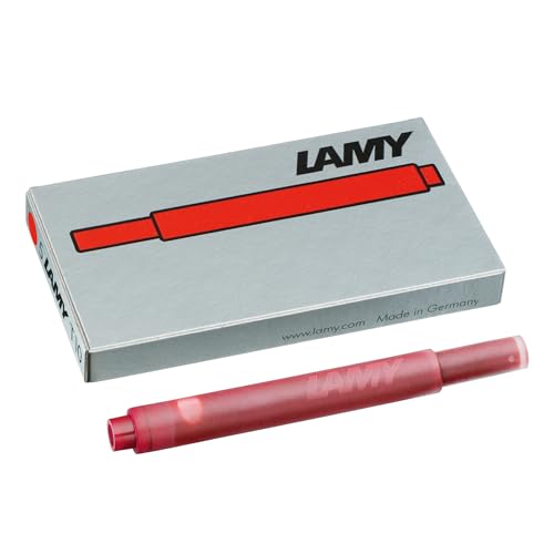 LAMY T10 Tintenpatronen mit großem Tintenvorrat - geeignet für alle Lamy Patronenfüllhaltermodelle - Inhalt 1,25ml je Patrone - 5 Stück pro Päckchen - Tintenfarbe rot