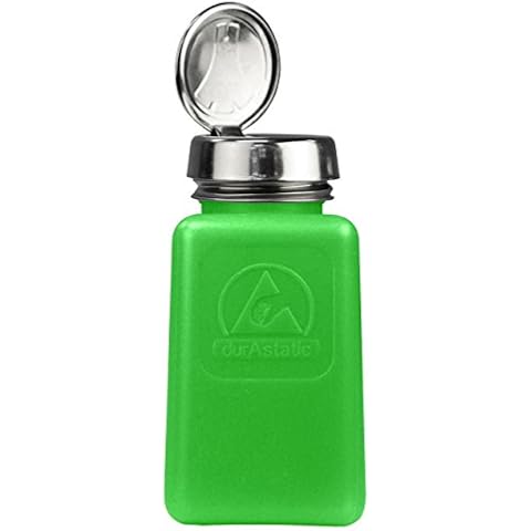 Menda - MDA-5288 35273 One Touch Liquid Dispenser Pump Bottle, ESD Safe, 6 oz. Dissipative, HDPE/Stainless Steel, Green Cover