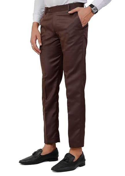 Men's Formal Brown Cotton Slim Fit Dress Pants, Classic Straight Leg Trousers with Side Pockets, Business Casual Wear-picture-37