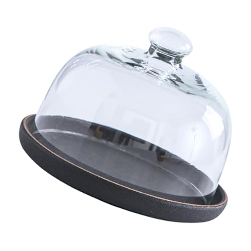 ABOOFAN Transparente Kuchenplatte mit Glasglocke Kleines Schwarzes Mattes Keramiktablett Multifunktionaler Dessertteller mit Deckel Eleganter Tortenständer für Party und Feierlichkeiten