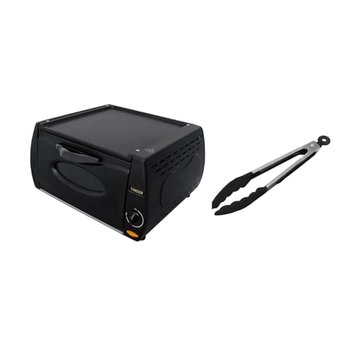 Tandoor Oven Mini Pizza Chapati Roti Lahmacun Manakish Naan Bread Maker Electric Tandoori Takeaway Kitchen Appliance Top Plate Aluminium Glass with Tongs Bundle
