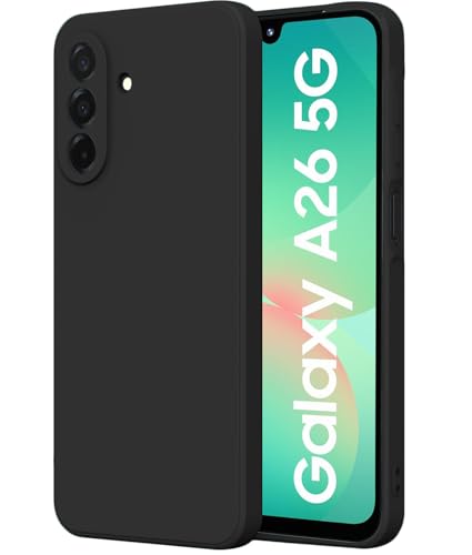 Image of DIZORO Microfiber Candy Case for Samsung A26 5G Smooth Touch Cushion Liquid Soft Silicone Gel Rubber Phone Cases Non-Slip Full Body Protective Shockproof Back Cover (Black)