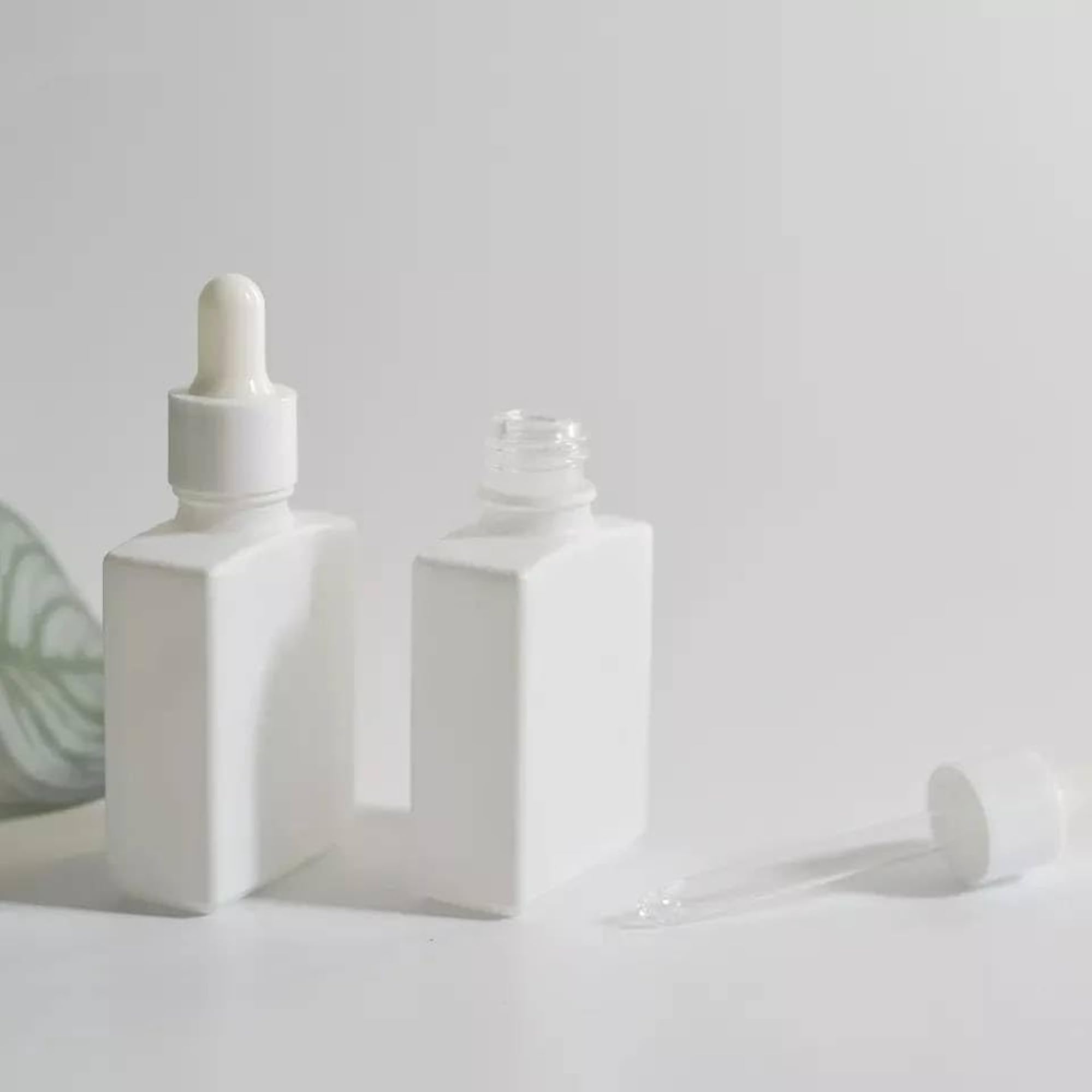 Matte White Glass Serum Bottles, 30ml Square Dropper Set