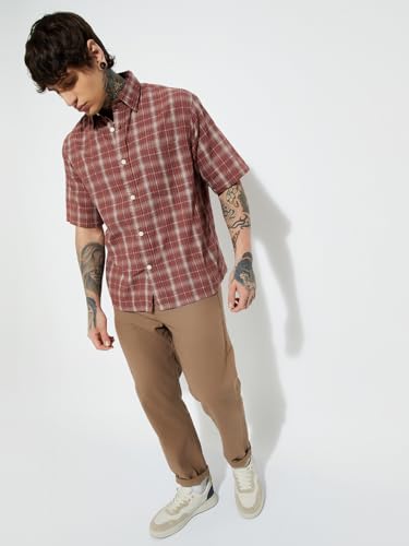 Image of Max URB N Men Half Sleeves Checked Slim Fit Cotton Shirt