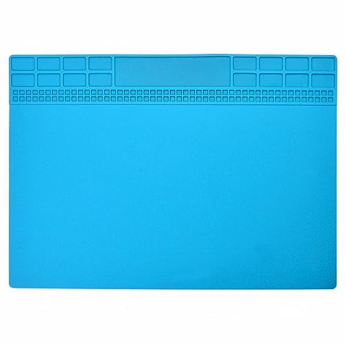 Image of Yankok [Anti-Static Mat Blue 13.8 x 9.8 in.] Table Desk ESD Grounding Mats Silicone Solder Pad Electronics Repair Platform with Screw Notches (35 x 25 cm, Heat Resistant, Non Magnetic)