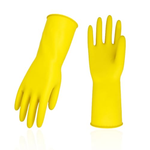 Vgo... 10-Pairs Reusable Household Gloves, Rubber Dishwashing gloves, Extra Thickness, Long Sleeves, Kitchen Cleaning, Working, Painting, Gardening, Pet Care (Size S, Yellow, HH4601)