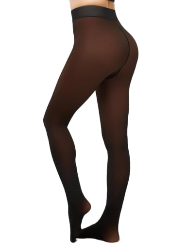 Image of KBVOT Fleece Lined Tights Women Sheer Warm Pantyhose Leggings Fake Translucent Thermal Winter Thick Tights for Dresses