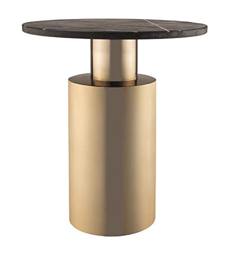 TOV Furniture Terzo Modern Marble Round Side Table with Gold Base, 16.1", Black
