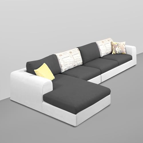 Image of Koza LHS 8 Seater L Shape Sofa Set with Center Table for Living Room (Black Grey Fabric) Premium Fabric Sofa