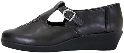 24 Hour Comfort Shona (2714) Women's Wide Width Comfort T-Strap Leather Shoes Black 7 | Image 2