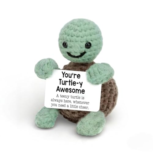 Mior Care Handmade Positive Turtle Crochet Doll with Card - Youre Turtle-y Awesome Emotional Support Gift - Funny Thinking of You Good Luck Graduation Gifts for Friends Coworkers