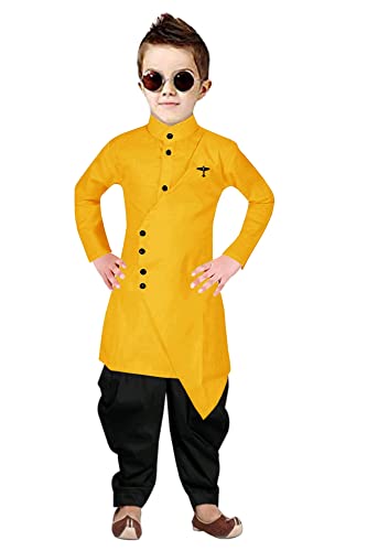 Image of Boys' Cotton Printed Krishna Style Kurta and Dhoti Pant Set