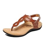 Athlefit Women's Brown Orthopedic Arch Support Thong Sandals Comfortable Walking Dressy Flat Sandals Size 9