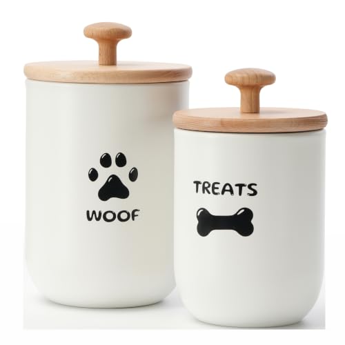 OTTENON Dog Treat Container Dog Treat Container Airtight Set of 2 Dog Treat Jars with Lids Airtight Dog Treat Jars for Kitchen Counter Dog Treat Canister Pet Treat Container (White)