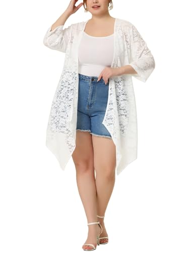 Image of Agnes Orinda Plus Size Cardigans for Women Open Front 3 /4 Sleeves Crochet Cover Ups Jackets 2024