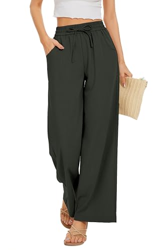 Image of KICZOY Women Flowy Pants Drawstring Waist Wide Leg Palazzo Beach Pants Loose Fit with Pockets