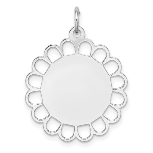 Collar con colgante de disco grabable de plata de ley 925 pulida, mide 27 x 21 mm de ancho, dije para mujer, Plata de ley