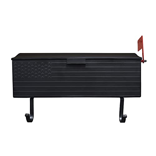 Image of Oakland Living Black Patriotic Metal Wall Mounted Mailbox with Outgoing Mail Flag and Newspaper Hangers