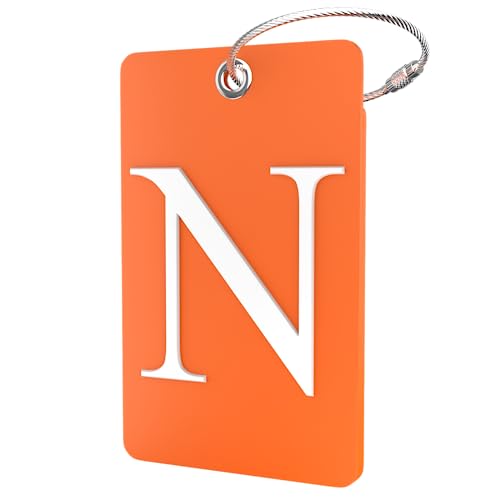 Shacke Luggage Tag for Suitcases – Initial Letter N, Bendable (Orange)