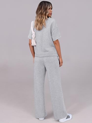 ANRABESS Lounge Sets for Women 2 Piece Summer Casual Travel Outfits 2026 Short Sleeve Wide Leg Pants Matching Set Sweatsuits — view 5