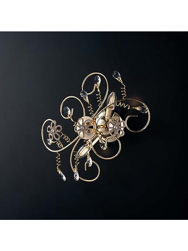 Plafonnier classique or avec cristaux transparents 2 lumières LGT Alfiere