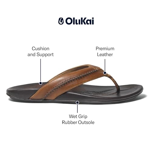 Image of OluKai Mea Ola Men's Leather Beach Sandals, Soft & Durable Flip Flops