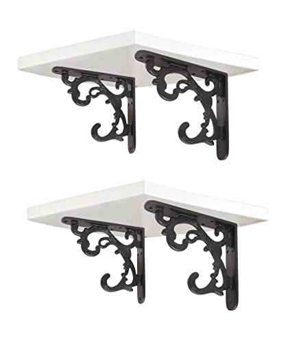 Image of Metal Handcrafted Shelf Bracket for Floating Shelves L Angle Decorative L Shaped Corner Brace Joint Heavy Duty Wall Mounted Shelf Supporter Corner Brace Holder (Black, Pack of 4)