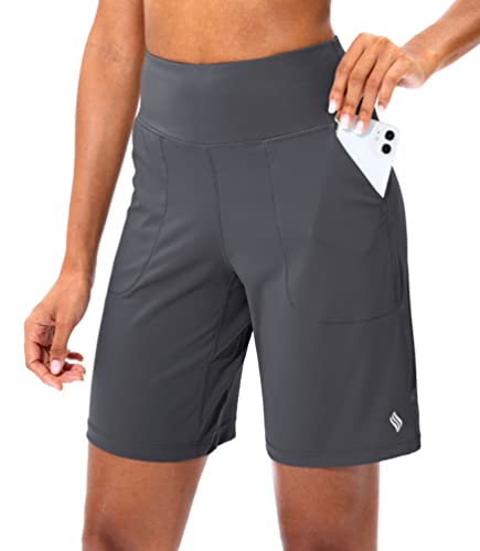 Santiny Bermuda Shorts For Women With Zipper Pocket Womens High Waisted Long Shorts For Running Workout Athletic(Dark Grey_M) #TOP9