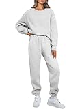 AUTOMET Womens 2 Piece Outfits Sweatsuit Lounge Sets Oversized Sweatshirt Baggy Sweatpants Fall Fashion with Pockets Grey L