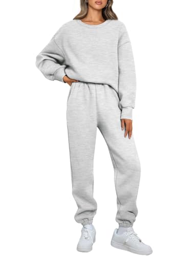 AUTOMET Womens 2 Piece Outfits Sweatsuit Lounge Sets Oversized Sweatshirt Baggy Sweatpants Fall Fashion with Pockets Grey M