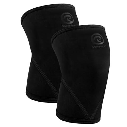 Rehband Venda de rodilla forma de V para deportes de fuerza 7 mm de neopreno SBR, Knee Sleeves para Crossfit, fitness y levantamiento de pesas, Color:Carbon/Negro - 1 Par, Talla:M