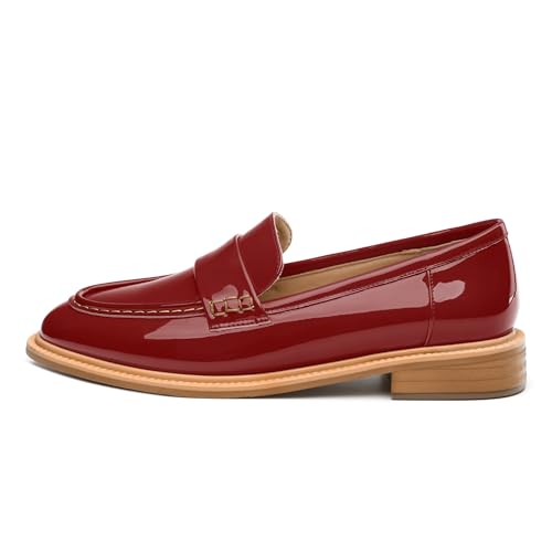 Image of JUSTDANNI Loafers for Women Slip On Shoes with Round Toe 1.2-Inch Low Chunky Block Heel Patent Comfortable Casual Dress Pump Shoes for Wedding Party Work Shopping Dating