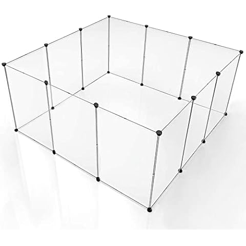 BRIAN & DANY Pet Playpen, Portable Plastic Small Animal Pen for Hamster, Puppy, Rabbit, Rat, Guinea Pig, 12 Panels, 203 x 101 x 71 cm, Smoke Cover