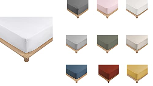 Spannbetttuch Perkal 100% Baumwolle - 10 90 X 190cm - 140 X 190cm - 160 X 200cm - 180 X 200cm - Kappe 30cm (Weiß, 160 x 200 cm) Cover