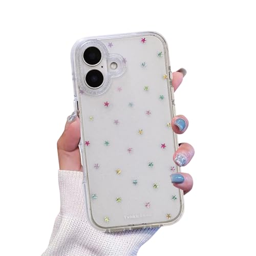 Coque iPhone 17 transparente pailletée d'étoiles scintillantes pour fille